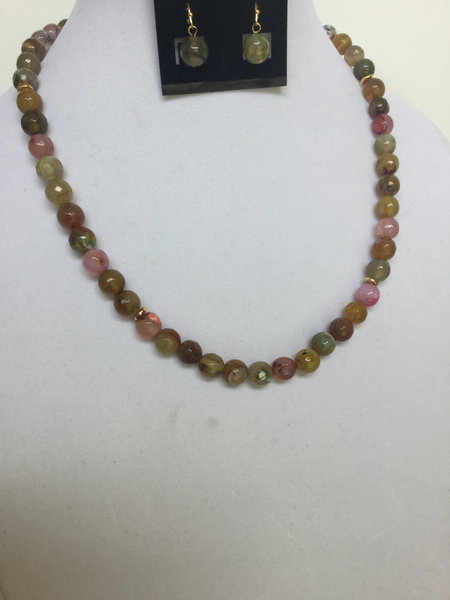 Multi-Color Round Faceted Agate Necklace