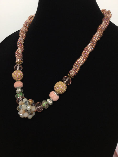 Golden Pink Champagne Beauty Kumihimo Necklace