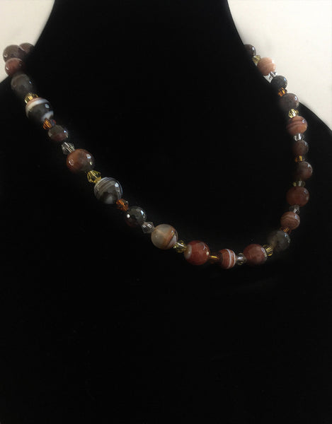 Red Brown Howlite & Glass Composite Bead Necklace