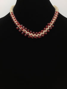 Cream & Red Teardrops Kumihimo Necklace