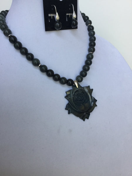 Gray Jade with Rose Mother of Pearl Pendant