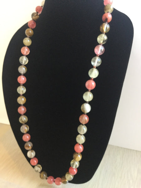 Watermelon Quartz Beads Necklace & Earrings Set