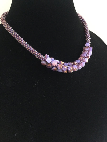 Bronzed Lilac Flower Bead Necklace