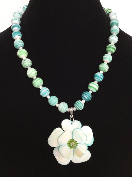 Aqua Shell Pendant Necklace