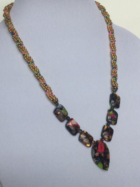 Multi Color Jasper w/Pointed Oval Pendant Necklace