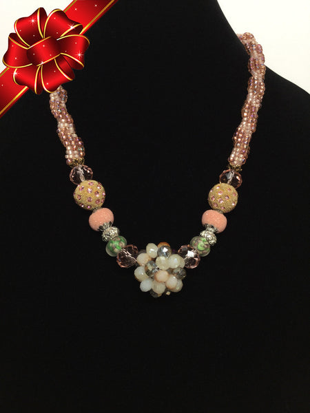 Golden Pink Champagne Beauty Kumihimo Necklace
