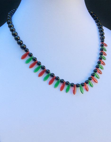 Red & Green Czech Daggers & Gold Plated Beads Necklace