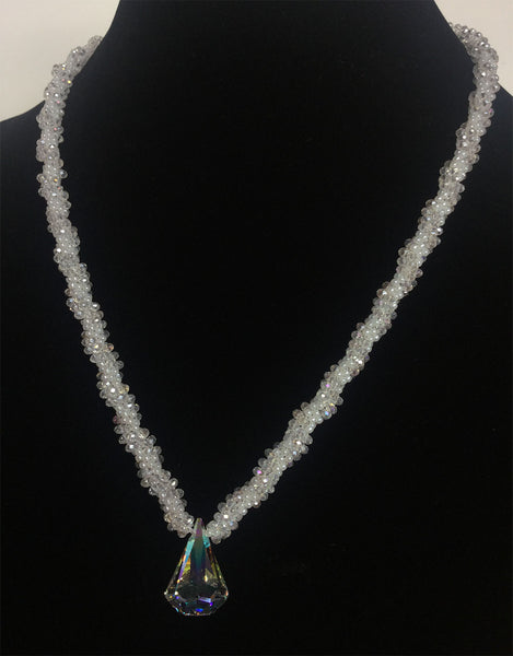 Braided Crystal Necklace with Crystal Teardrop Pendant