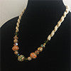 Green, Orange, Tan & White Beads Necklace